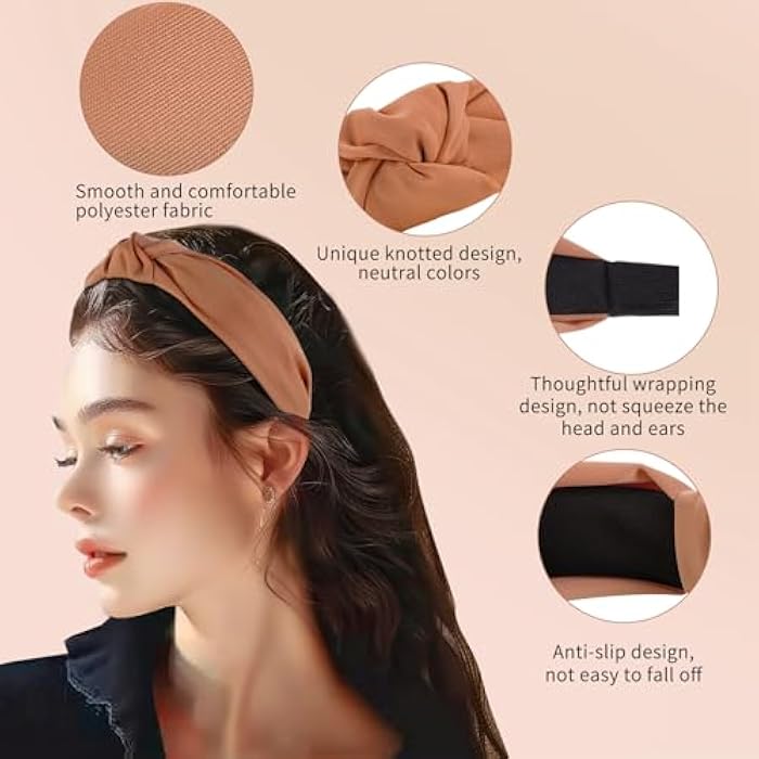 obeoby 8Pcs Headbands for Women, Fashion Knotted Headband Coffee Series Wide Hairband Hair Accessories Valentine Party Hair Accessories for Women Girls - Image 4